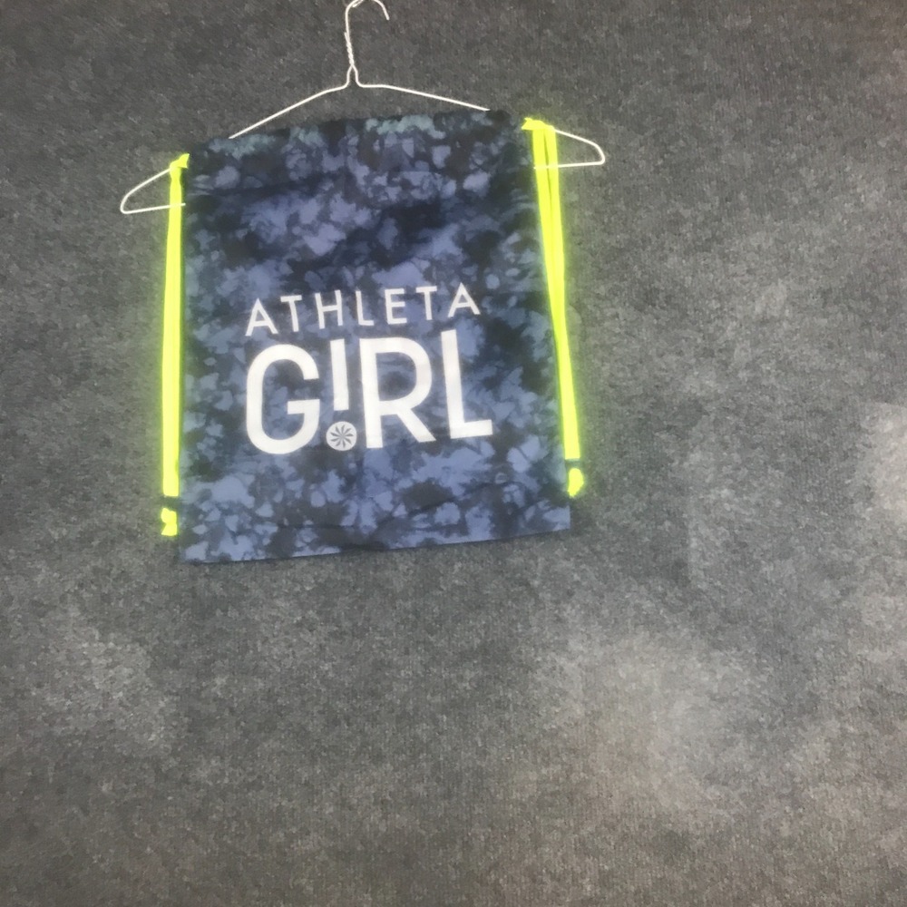 Athleta Girls Cinch Sack Blue Neon Yellow Tie Dye Drawstring Gym Athleisure